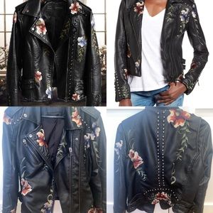 BLANKNYC Embroidered Faux Leather Moto Jacket